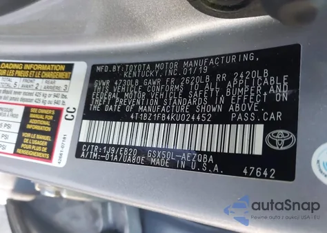 2019 Toyota Avalon Xse from USA, damaged, VIN 4T1BZ1FB4KU024452